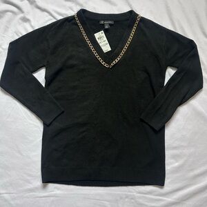 INC International Concepts Deep Black Tunic with Gold Chain